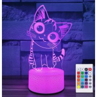 I-Chony Cat Night Light For Girls,3D Optical Illusion Lamp 16 Colors Dimmable Cat Led Light With Remote & Luminous Base,Cat Gifts For Women Teens Boys Girls Kids Christmas Gifts