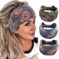 Aceorna Boho Bandeau Headbands Wide Knot Hair Scarf Floral Printed Hair Band Elastic Turban Thick Head Wrap Stretch Fabric Cotton Head Bands Thick Fashion Hair Accessories For Women Pack Of 3 (Boho)