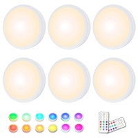 Puck Lights, 16 Colors Changeable Led Puck Lightings Battery Powered Dimmable Under Cabinet Lights Wireless Under Counter Lights Mini Night Light, With 2 Remote Controls & Timing Function