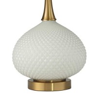 Benjara Glass Table Lamp With Round Base And Carved Diamond Pattern, White