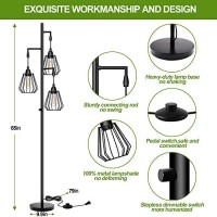 Industrial Floor Lamps For Living Room, Farmhouse Standing Lamp With 3 Hanging Teardrop Cage Shades, 68 Modern Rustic Tree Tall Lamps With Pedal Switch For Bedroom Office Home Light Decor, Black