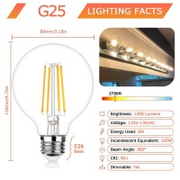 G25 Led Edison Dimmable Globe Light Bulbs 100W Equivalent 1200Lm 2700K Soft Warm White Led Vanity Light 8W E26 Medium Base Vintage Filament Bulbs For Bedroom Bathroom Makeup Mirror Pendant 4 Packs