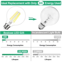 G25 Led Edison Dimmable Globe Light Bulbs 100Watt Equivalent 1200Lm 5000K Daylight White Led Vanity Light 8W E26 Medium Base Vintage Filament Bulbs For Bedroom Bathroom Makeup Mirror Pendant 4 Packs