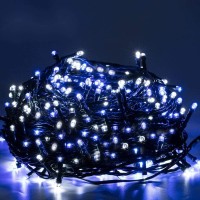 Quntis 132Ft 300 Leds Battery Christmas Lights, Outdoor Christmas String Lights 8 Mode Christmas Tree Lights With Timer Decoration For Patio Gazebo Balcony Garden Holiday Party Xmas Tree, Blue White