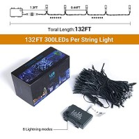 Battery Operated String Lights-132Ft 300 Led 8 Modes Outdoor/Indoor Waterproof Fairy Lights, Decorative Light Strings For Wedding Party Bedroom Roof Garden Halloween Thanksgiving Holiday, Blue White