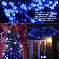 Battery Operated String Lights-132Ft 300 Led 8 Modes Outdoor/Indoor Waterproof Fairy Lights, Decorative Light Strings For Wedding Party Bedroom Roof Garden Halloween Thanksgiving Holiday, Blue White