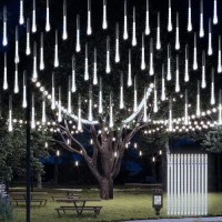 Pgfun Meteor Shower Rain Lights 24 Tubes 576 Leds For Christmas Lights Halloween Party Holiday Garden Tree Thanksgiving Xmas Decoration (White)