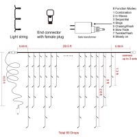 Twinkle Star 360 Led Christmas Icicle Lights Outdoor Dripping Ice Cycle Lights, 29.5Ft 8 Modes Curtain Fairy Lights With 60 Drops, Indoor Xmas Holiday Wedding Party Decorations, Multicolor