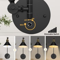 Partphoner Plug In Wall Sconces Swing Arm Wall Lamp With Dimmable On Off Switch, Metal Black Vintage Industrial Wall Mounted Lighting Reading Light Fixture For Bedside Bedroom Indoor Doorway