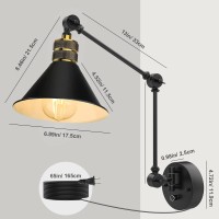 Partphoner Plug In Wall Sconces Swing Arm Wall Lamp With Dimmable On Off Switch, Metal Black Vintage Industrial Wall Mounted Lighting Reading Light Fixture For Bedside Bedroom Indoor Doorway