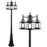 Aluminum Outdoor Lamp Post Birdcage, Hardwired Street Light Post For Outside, 3-Head Pole Light Modern Lamp Post Outdoor Lighting With Clear Glass Panels For Garden Patio Backyard Walkway Driveway