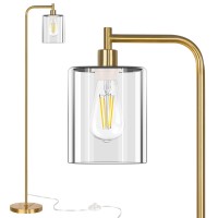 Qimh Industrial Floor Lamp For Living Room, Modern Standing Lamp With Hd Glass Lampshade And Pedal Switch, 67 Tall Pole Light For Bedroom Study Room, Brushed Gold (2700K Led Bulb Included)