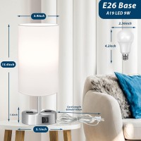 Touch Control Table Lamp, 3-Way Dimmable Bedside Nightstand Lamp With 2 Usb Ports & 2 Ac Outlets, Modern Tabletop Lamp With 60W Equiv 5000K Daylight Led Bulb, Desk Lamp For Bedroom Living Room