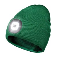 Gafres Led Beanie With Light, Unisex Rechargeable Led Headlamp Hat, Warm Knit Hat For Winter Safety, Head Light For Outdoor Dog Walking,Gifts For Men Women Dad Green