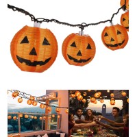 Tigomoov Halloween Lantern String Lights, Jack O Lanterns Pumpkin String Lights Plug In, 10 Orange Halloween Lanterns String Lights 9.83Ft Connectable Indoor/Outdoor Halloween Decorations