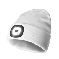 Gafres Led Beanie With Light, Unisex Rechargeable Led Headlamp Hat, Warm Knit Hat For Winter Safety, Head Light For Outdoor Dog Walking,Gifts For Men Women Dad White