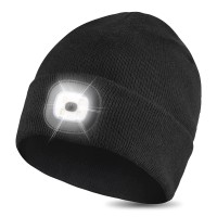 Gafres Led Beanie With Light, Unisex Rechargeable Led Headlamp Hat, Warm Knit Hat For Winter Safety, Head Light For Outdoor Dog Walking,Gifts For Men Women Dad Black