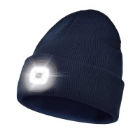 Gafres Led Beanie With Light, Unisex Rechargeable Led Headlamp Hat, Warm Knit Hat For Winter Safety, Head Light For Outdoor Dog Walking,Gifts For Men Women Dad Navy Blue