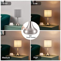 Kakanuo Small Touch Bedside Lamp Nightstand Lamp For Bedroom Set Of 2, Grey Touch Lamp Table Lamp, 3 Way Dimmable Desk Lamp With Lampshade For Bedroom, Living Room And Office (Led Bulbs Included)