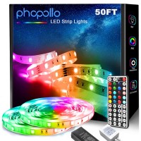 Phopollo Led Lights For Bedroom 50Ft, 5050 Led Strip Lights With 44 Key Ir Remote Controller And 12V Power Supply For Home Decoration