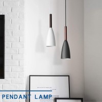 Hobaca E26 Grey Wood Mordern Nordic Pendant Light Hanging Lamp Dinning Room Lights Kitchen Island Lighting Fixture