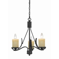 Benjara Bm226306 3 Bulb Metal Frame Chandelier With Candle Lights, Black And Beige