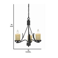 Benjara Bm226306 3 Bulb Metal Frame Chandelier With Candle Lights, Black And Beige