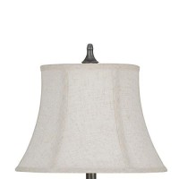 Benjara Bm226339 Metal Body Table Lamp With Swing Arm And Fabric Bell Shade, Silver And Gray