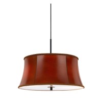 Benjara Bm226313 3 Bulb Round Pendant Fixture With Leatherette Drum Shade, Red