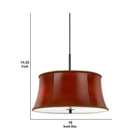 Benjara Bm226313 3 Bulb Round Pendant Fixture With Leatherette Drum Shade, Red