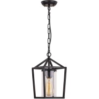 Capslpad Outdoor Pendant Light For Porch,1-Light Modern Metal Vintage Cage Hanging Lantern Light Adjustable Pendant Light Fixtures With Glass Shade For Porch,Entryway,Doorway,Farmhouse,Foyer