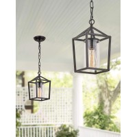 Capslpad Outdoor Pendant Light For Porch,1-Light Modern Metal Vintage Cage Hanging Lantern Light Adjustable Pendant Light Fixtures With Glass Shade For Porch,Entryway,Doorway,Farmhouse,Foyer