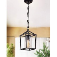 Capslpad Outdoor Pendant Light For Porch,1-Light Modern Metal Vintage Cage Hanging Lantern Light Adjustable Pendant Light Fixtures With Glass Shade For Porch,Entryway,Doorway,Farmhouse,Foyer