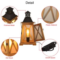 Antique Wood Electric Lantern Lights Table Lamp, Vintage Farmhouse Nautical Decorative, Bedside Night Lights Desk Lamp For Bedroom Living Room, Hanging Light Fixture For Indoor And Outdoor