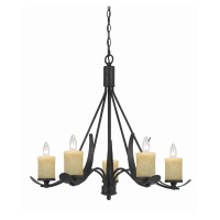 Benjara Bm226307 5 Bulb Metal Frame Chandelier With Candle Lights, Black And Beige