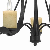 Benjara Bm226307 5 Bulb Metal Frame Chandelier With Candle Lights, Black And Beige