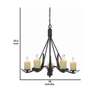 Benjara Bm226307 5 Bulb Metal Frame Chandelier With Candle Lights, Black And Beige