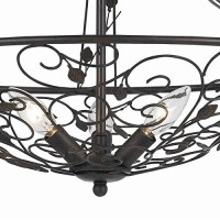 Benjara Bm226305 3 Bulb Round Metal Chandelier With Scrolled And Leaf Details, Bronze