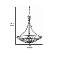 Benjara Bm226305 3 Bulb Round Metal Chandelier With Scrolled And Leaf Details, Bronze