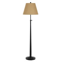 Benjara Bm226328 Tubular Metal Floor Lamp With Adjustable Height Mechanism, Black And Beige