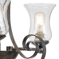 Benjara Bm226298 3 Bulb Chandelier With Scrolled Metal Frame And Glass Shades, Gray And Clear