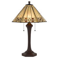 Benjara Bm226340 120 Watt Resin Body Table Lamp With Tiffany Glass Shade, Brown