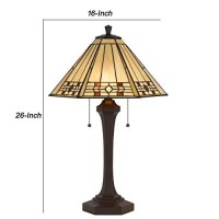 Benjara Bm226340 120 Watt Resin Body Table Lamp With Tiffany Glass Shade, Brown