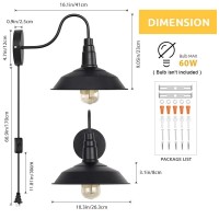 Haitral Plug In Wall Lamps Set Of 2- Farmhouse Wall Sconces With Plug In Cord And Buttun Switch, Industrial Wall Light Fixtures Plug In For Bedroom, Living Room, Farmhouse, Bathroom Vanity-Black