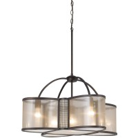 Benjara Bm226304 5 Bulb Metal And Glass Chandelier With Geometric Design, Bronze And Clear