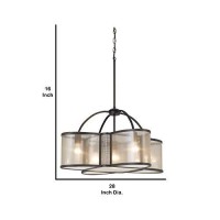 Benjara Bm226304 5 Bulb Metal And Glass Chandelier With Geometric Design, Bronze And Clear