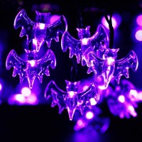 Dytesa Halloween Solar String Lights 213 Ft 30 Led Purple Bat Led Lights Ip65 Waterproof For Halloween Outdoor Indoor Party De