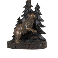 Benjara Bm226341 3 Way Resin Body Table Lamp With Forest And Bear Design, Brown And Black