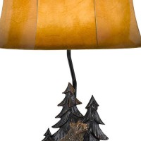 Benjara Bm226341 3 Way Resin Body Table Lamp With Forest And Bear Design, Brown And Black