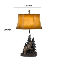 Benjara Bm226341 3 Way Resin Body Table Lamp With Forest And Bear Design, Brown And Black